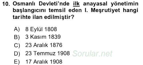 Atatürk İlkeleri Ve İnkılap Tarihi 1 2017 - 2018 Ara Sınavı 10.Soru