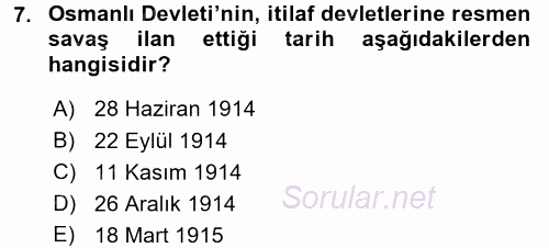 Atatürk İlkeleri Ve İnkılap Tarihi 1 2017 - 2018 Ara Sınavı 7.Soru