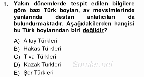 Türk Halk Şiiri 2014 - 2015 Ara Sınavı 1.Soru