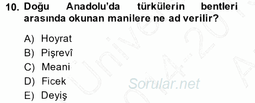 Türk Halk Şiiri 2014 - 2015 Ara Sınavı 10.Soru