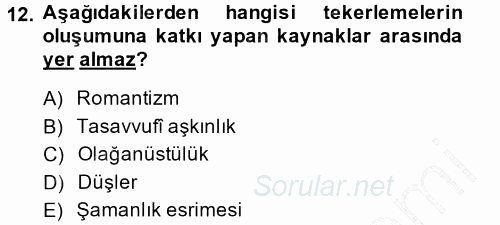 Türk Halk Şiiri 2014 - 2015 Ara Sınavı 12.Soru