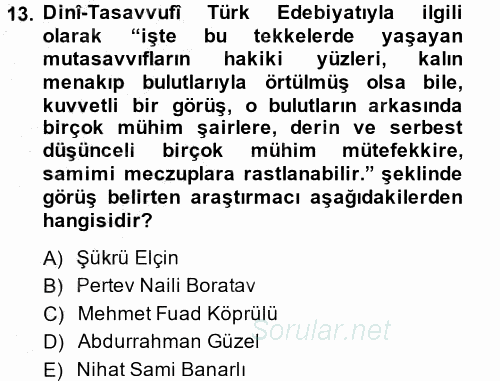 Türk Halk Şiiri 2014 - 2015 Ara Sınavı 13.Soru