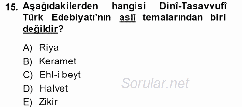 Türk Halk Şiiri 2014 - 2015 Ara Sınavı 15.Soru