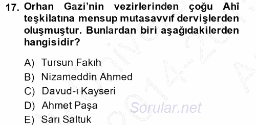 Türk Halk Şiiri 2014 - 2015 Ara Sınavı 17.Soru