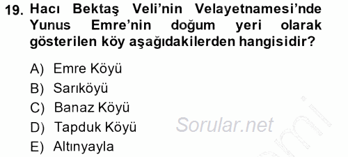 Türk Halk Şiiri 2014 - 2015 Ara Sınavı 19.Soru