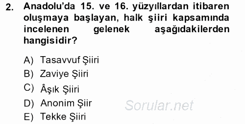 Türk Halk Şiiri 2014 - 2015 Ara Sınavı 2.Soru