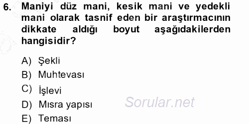 Türk Halk Şiiri 2014 - 2015 Ara Sınavı 6.Soru