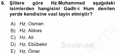 İslam Mezhepleri Tarihi 2015 - 2016 Ara Sınavı 6.Soru