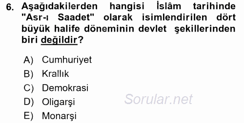 İslam Kurumları ve Medeniyeti 2015 - 2016 Dönem Sonu Sınavı 6.Soru