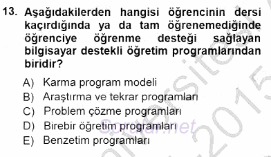 Öğretim İlke Ve Yöntemleri 2014 - 2015 Dönem Sonu Sınavı 13.Soru