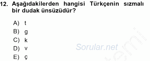 Osmanlı Türkçesine Giriş 1 2015 - 2016 Ara Sınavı 12.Soru