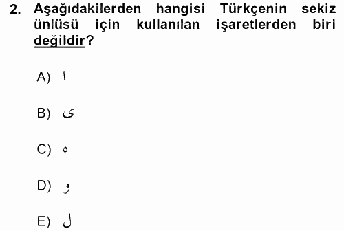 Osmanlı Türkçesine Giriş 1 2015 - 2016 Ara Sınavı 2.Soru