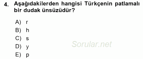 Osmanlı Türkçesine Giriş 1 2015 - 2016 Ara Sınavı 4.Soru