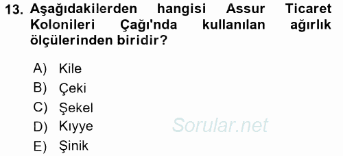Eski Anadolu Tarihi 2017 - 2018 Ara Sınavı 13.Soru