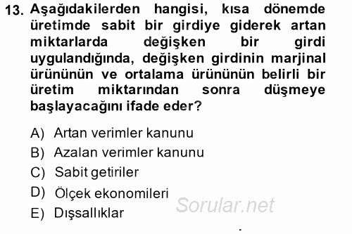 İktisada Giriş 2014 - 2015 Ara Sınavı 13.Soru