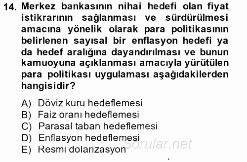 Para Politikası 2013 - 2014 Tek Ders Sınavı 14.Soru