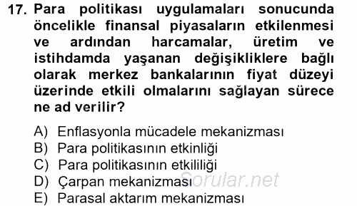 Para Politikası 2013 - 2014 Tek Ders Sınavı 17.Soru