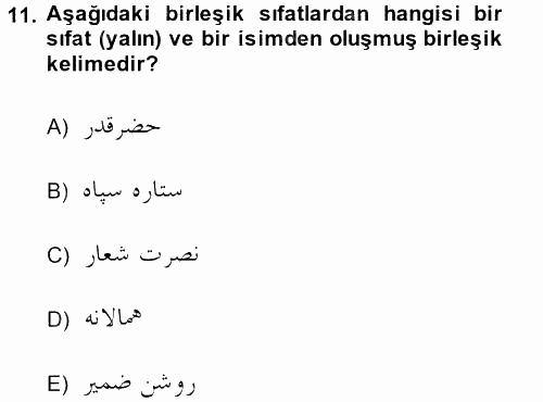 Osmanlı Türkçesi Grameri 2 2014 - 2015 Dönem Sonu Sınavı 11.Soru