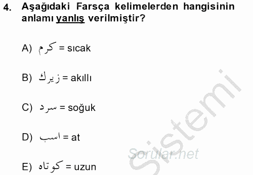 Osmanlı Türkçesi Grameri 2 2014 - 2015 Dönem Sonu Sınavı 4.Soru