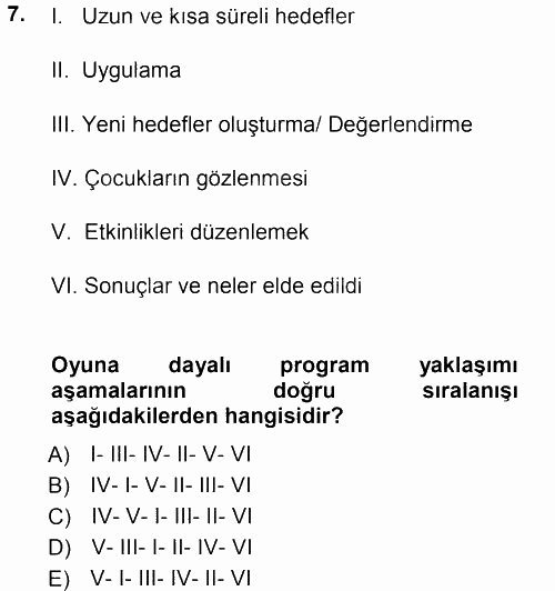 Okulöncesinde Drama 2014 - 2015 Ara Sınavı 7.Soru