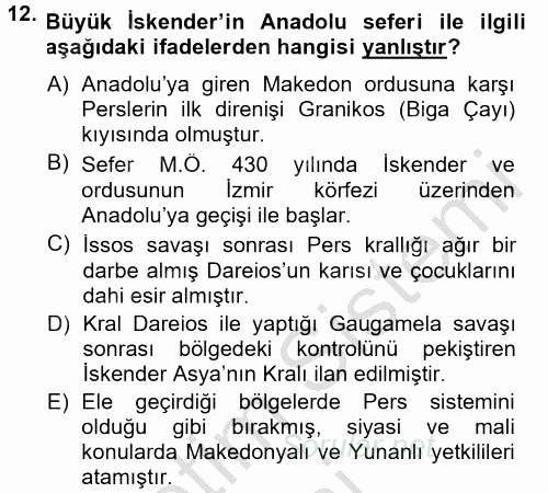 Anadolu Arkeolojisi 2014 - 2015 Dönem Sonu Sınavı 12.Soru