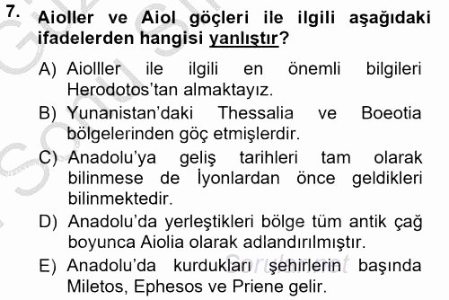 Anadolu Arkeolojisi 2014 - 2015 Dönem Sonu Sınavı 7.Soru