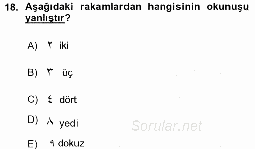 Osmanlı Türkçesi 1 2015 - 2016 Ara Sınavı 18.Soru