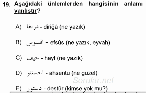 Osmanlı Türkçesi 1 2015 - 2016 Ara Sınavı 19.Soru
