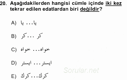 Osmanlı Türkçesi 1 2015 - 2016 Ara Sınavı 20.Soru