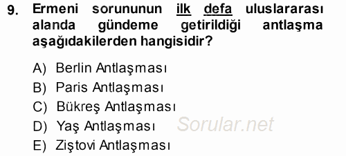 Atatürk İlkeleri Ve İnkılap Tarihi 1 2013 - 2014 Ara Sınavı 9.Soru