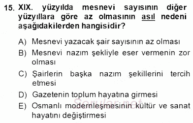 XIX. Yüzyıl Türk Edebiyatı 2014 - 2015 Dönem Sonu Sınavı 15.Soru