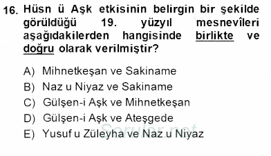 XIX. Yüzyıl Türk Edebiyatı 2014 - 2015 Dönem Sonu Sınavı 16.Soru