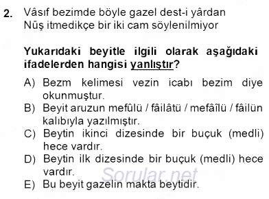 XIX. Yüzyıl Türk Edebiyatı 2014 - 2015 Dönem Sonu Sınavı 2.Soru