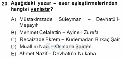 XIX. Yüzyıl Türk Edebiyatı 2014 - 2015 Dönem Sonu Sınavı 20.Soru