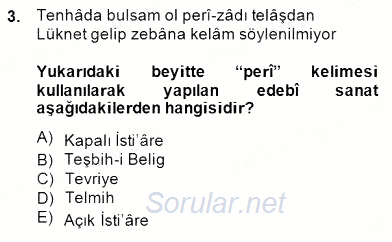 XIX. Yüzyıl Türk Edebiyatı 2014 - 2015 Dönem Sonu Sınavı 3.Soru