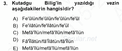 XI-XIII. Yüzyıllar Türk Dili 2015 - 2016 Ara Sınavı 3.Soru