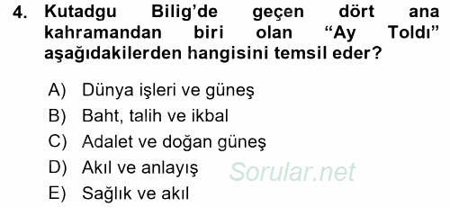 XI-XIII. Yüzyıllar Türk Dili 2015 - 2016 Ara Sınavı 4.Soru