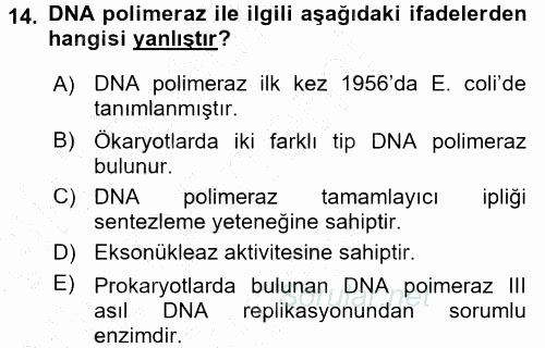 Temel Veteriner Genetik 2015 - 2016 Dönem Sonu Sınavı 14.Soru