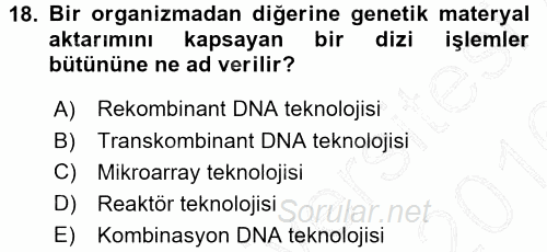 Temel Veteriner Genetik 2015 - 2016 Dönem Sonu Sınavı 18.Soru