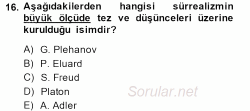Batı Edebiyatında Akımlar 2 2013 - 2014 Ara Sınavı 16.Soru