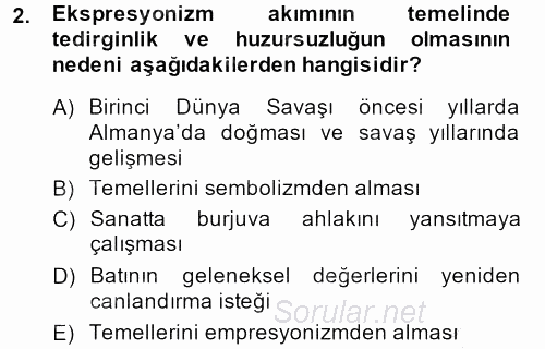 Batı Edebiyatında Akımlar 2 2013 - 2014 Ara Sınavı 2.Soru