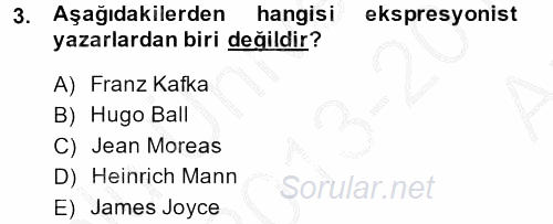 Batı Edebiyatında Akımlar 2 2013 - 2014 Ara Sınavı 3.Soru