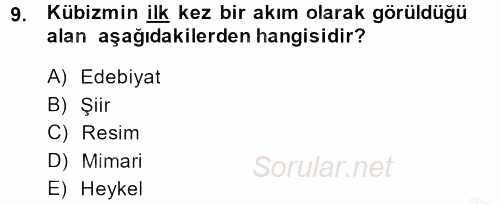 Batı Edebiyatında Akımlar 2 2013 - 2014 Ara Sınavı 9.Soru