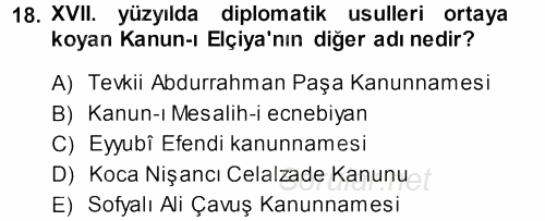 Osmanlı Diplomasisi 2013 - 2014 Ara Sınavı 18.Soru