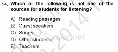 Okuma Ve Dinleme Öğretimi 2013 - 2014 Tek Ders Sınavı 14.Soru