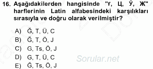 Çağdaş Türk Yazı Dilleri 1 2015 - 2016 Dönem Sonu Sınavı 16.Soru