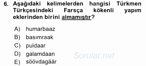 Çağdaş Türk Yazı Dilleri 1 2015 - 2016 Dönem Sonu Sınavı 6.Soru