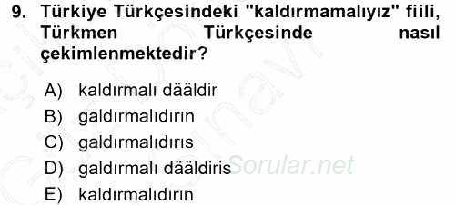 Çağdaş Türk Yazı Dilleri 1 2015 - 2016 Dönem Sonu Sınavı 9.Soru
