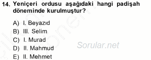 Türk İdare Tarihi 2014 - 2015 Ara Sınavı 14.Soru