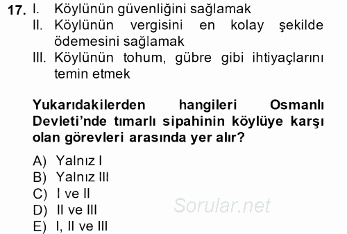 Türk İdare Tarihi 2014 - 2015 Ara Sınavı 17.Soru